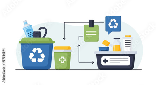 Safe Disposal of Medical Waste & Expired Drugs: Recycling and Pharmaceutical Waste Management Process Illustration