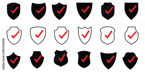 Shield check mark icon  set or security shield protection icon with tick symbol vector.