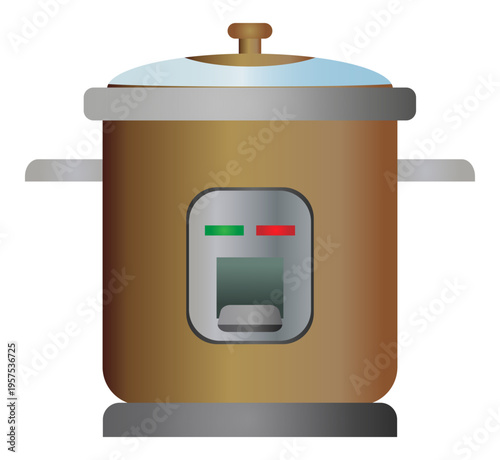 Ilustración de arrocera hogareña con colores degradados. Icono de comida caliente.  Vector para sitio web, folleto, app, restaurante, comercio, comida rápida y otros.