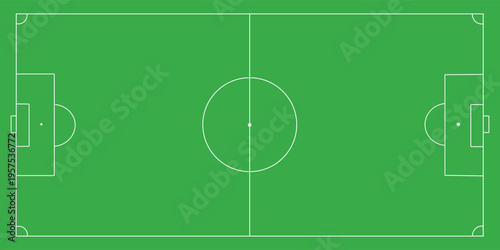 Football fields top view. Soccer grass fields with chalk lines. Green grass field background. Vector Football - Soccer Field. Scheme and marking of the football field, soccer field.
