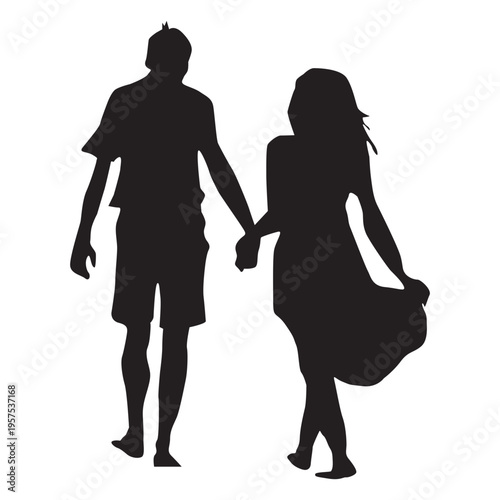 Walking hand in hand couple silhouette