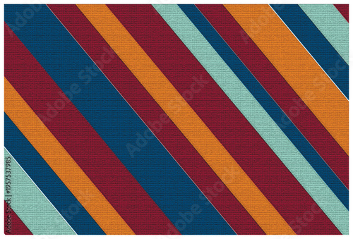 An abstract pattern with diagonal stripes in rich colors of red, blue, orange, and light turquoise. The surface has a distinct texture reminiscent of fabric or a painted wall, adding depth and tactili