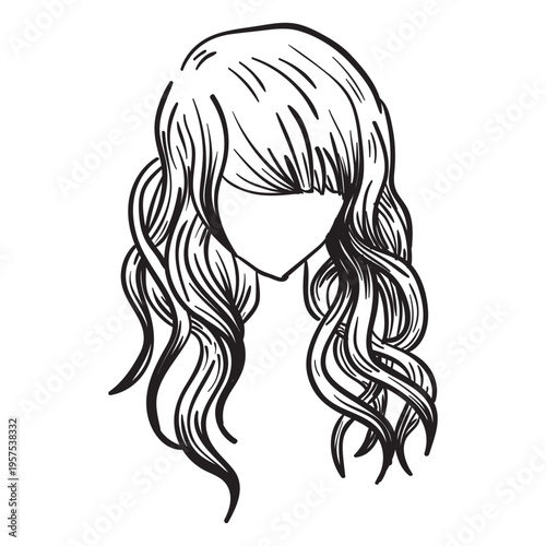Beach wavy hair hand drawn