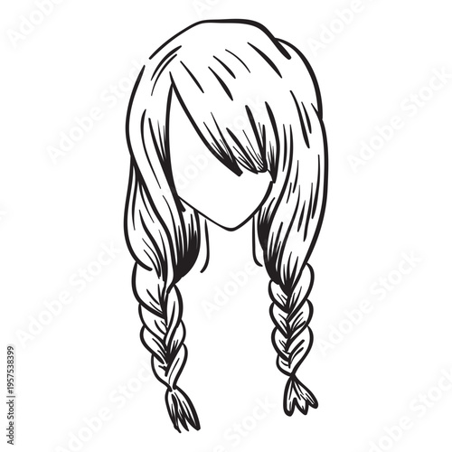 Double french braids hair hand drawn