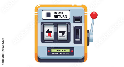 Vintage Slot Machine with Book Return Label.