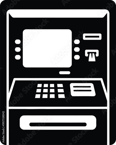 Silhouette vector illustration of an atm machine in black and white