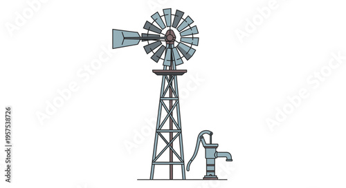 Windmill and Water Pump Illustration.