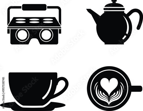 Silhouette vector art of coffee and tea icons vector silhouette illustrations
