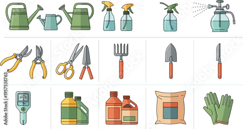 Essential Gardening Arsenal: A curated collection of essential gardening tools and supplies, artfully arranged to inspire and empower both novice and experienced gardeners alike.