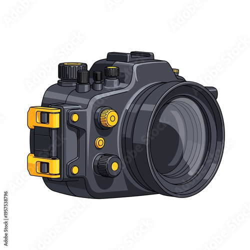 Underwater Camera Housing with Lens and Controls.