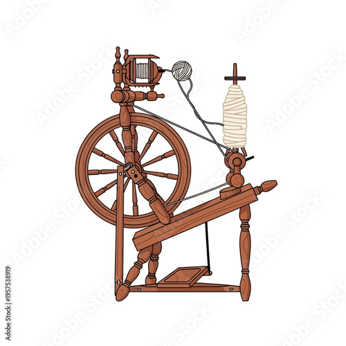Vintage Wooden Spinning Wheel Crafting Equipment.