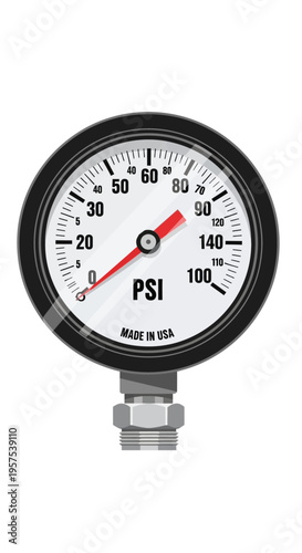Pressure Gauge Measuring PSI with Red Needle.