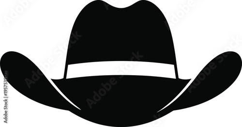Black cowboy hat vector icon isolated on white background, classic western silhouette for ranching, rodeo, country music, and texas heritage.