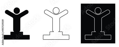 Stylized person on pedestal icon set graphic representation of winner success achievement celebration.