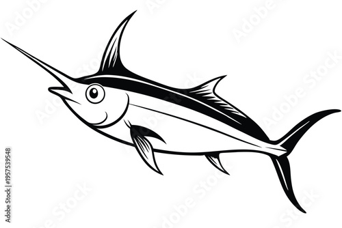 swordfish silhouette line art vector illustration