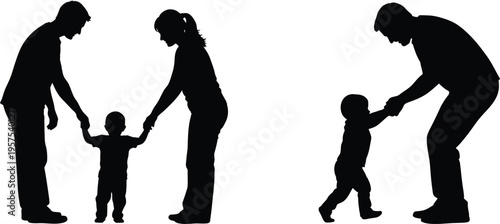 Silhouette vector of family dynamics parents and child in harmony and guidance