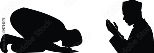 Silhouette vector illustration of muslim praying in mosque islamic worship silhouette vector