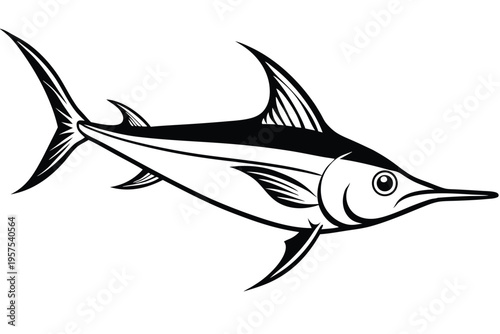 swordfish silhouette line art vector illustration