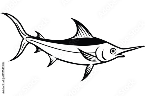 swordfish silhouette line art vector illustration
