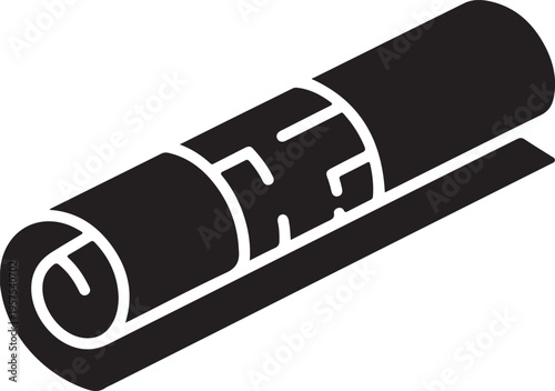 Rolled up blueprint or architectural plan black and white technical scroll