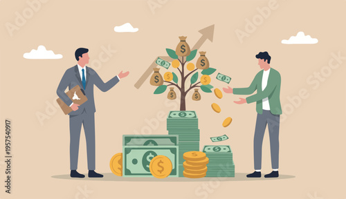 Money advice or financial advisor, investment consultant suggest wealth to management make profit from investing, income savings concept, businessman advisor giving dollar money advice