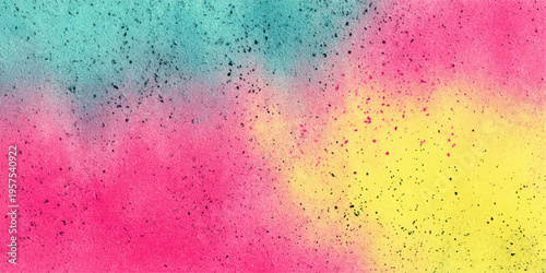 Abstract colorful watercolor paint splashes create a vintage grunge texture on an aged paper backdrop with an artistic green pattern and rough surface illustration