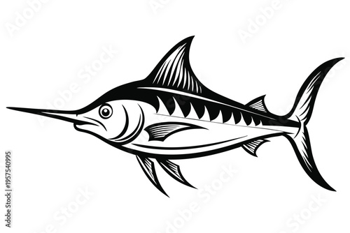 swordfish silhouette line art vector illustration