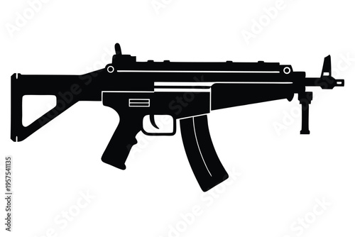 submachine gun silhouette line art vector illustration