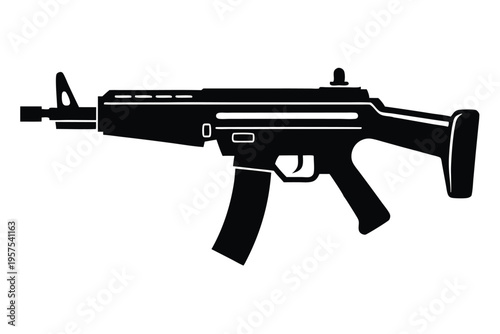 submachine gun silhouette line art vector illustration