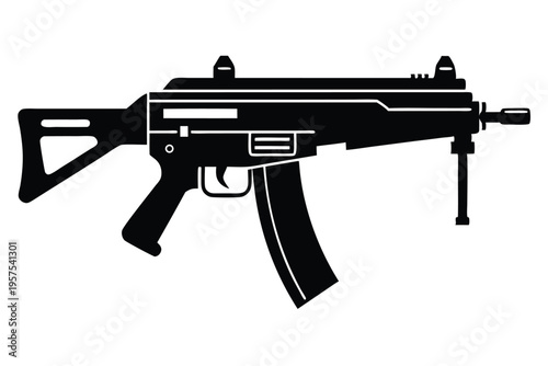 submachine gun silhouette line art vector illustration