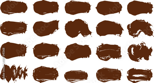 Collection of brown brush strokes on white background for graphic design  various shapes and textures