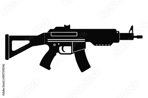 submachine gun silhouette line art vector illustration