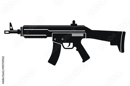 submachine gun silhouette line art vector illustration