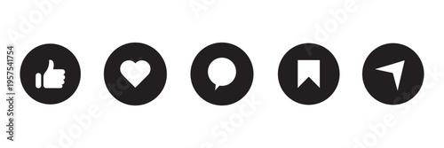 Like Comment Share and Save Button Icon Set of Social Media in Flat Style. Instagram Profile Icons, Increase Likes and Followers, Boost Social Media Presence and Online Visibility