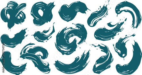 Foto Set of teal brush strokes on white background for graphic design  various abstra