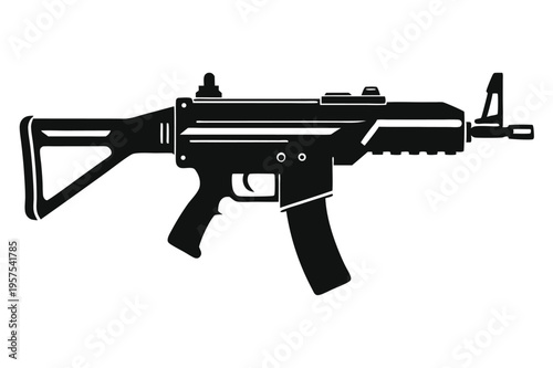 submachine gun silhouette line art vector illustration