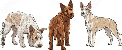 Portuguese Podengo dog standing side profile rear view pose set