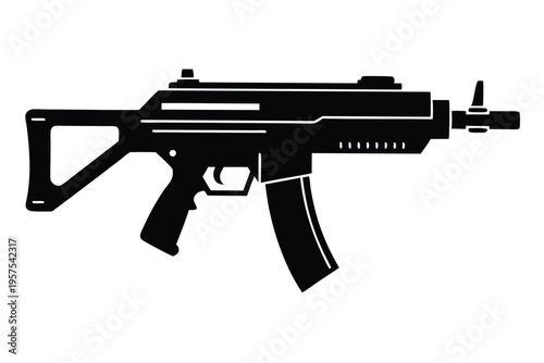submachine gun silhouette line art vector illustration