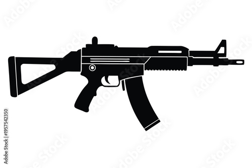 submachine gun silhouette line art vector illustration
