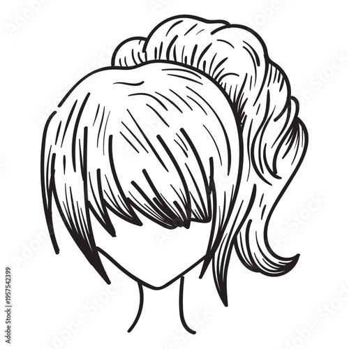 Woman ponytail hair hand drawn