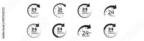 Set of 24h service duration icon. 24h order execution or delivery service, High quality minimal design ideal for web, app, UI, branding and digital use. 24x7 support and nonstop availability concept.