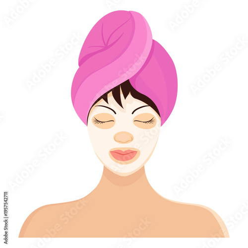 Mask fringe brunette towel illustration