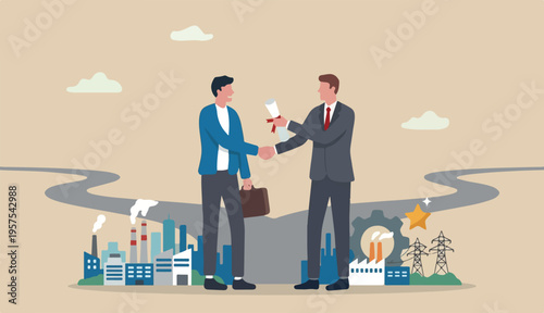 Job offer from employer, employment contract career or recruitment interview, HR human resource offer opportunity job vacancy talent join, employer hand offer or Big industrial new job winning
