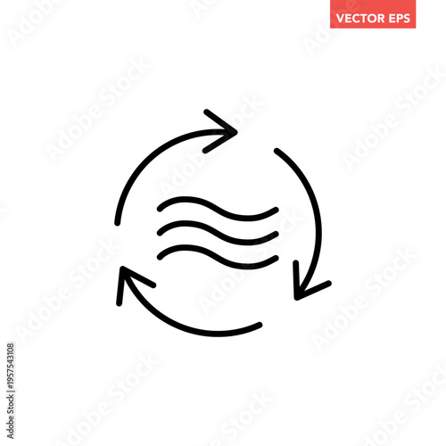 Black single air circulation balance line icon, recycle reduction emission flat design infographic pictogram vector for app logo ads web button ui ux interface elements isolated on white background