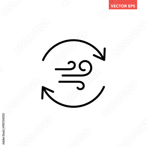 Black single wind circulation balance line icon, recycle reduction emission flat design infographic pictogram vector for app logo ads web button ui ux interface elements isolated on white background	