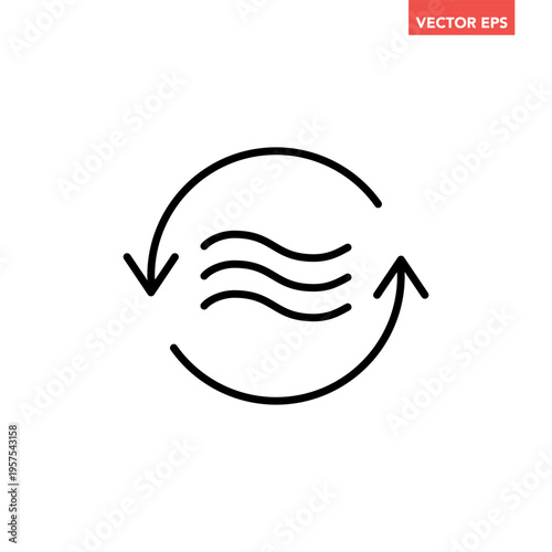 Black single air circulation balance line icon, recycle reduction emission flat design infographic pictogram vector for app logo ads web button ui ux interface elements isolated on white background