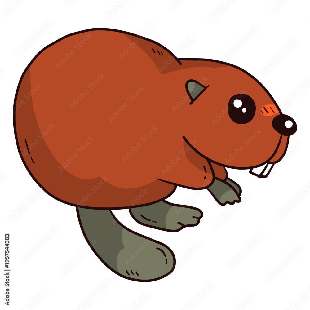 Fototapeta premium Cute beaver tail fur tooth rodent flat