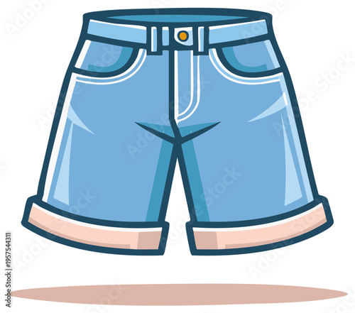 Casual summer denim shorts with rolled cuffs flat cartoon vector illustration