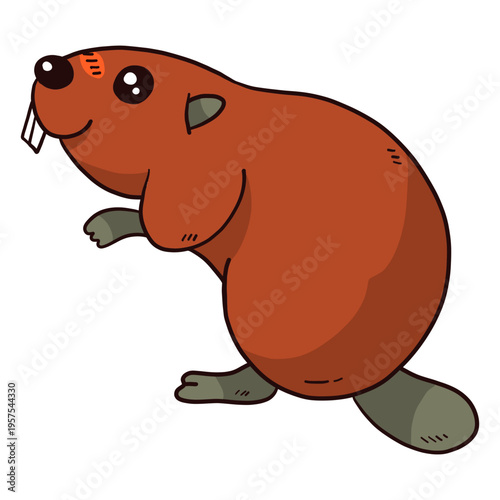 Cute beaver fur tooth tail rodent flat