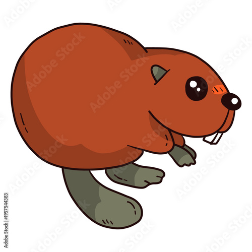 Cute beaver tail fur tooth rodent flat